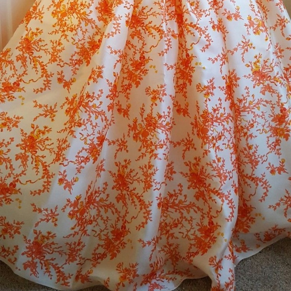Ivory & Orange Silk Cherry Blossom Lace Ball Gown - Picture 2 of 8